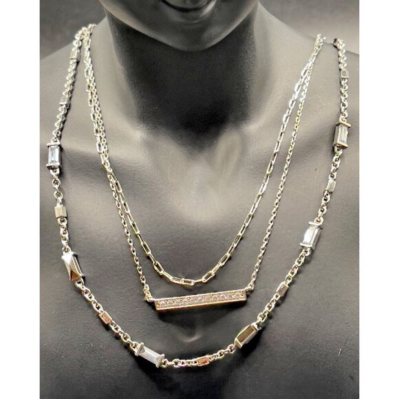 Kendra Scott Rhoduim Plated Three Layered Strands CZ Accent Addison Necklace - Picture 3 of 6